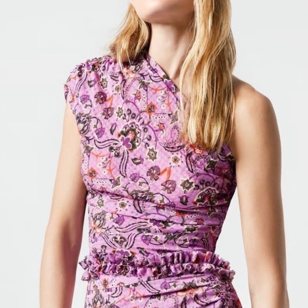 Smythe Violet Bandana Floral Asymmetrical One Shoulder Top